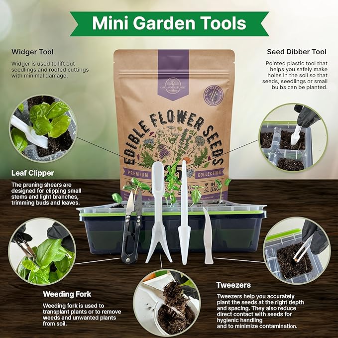Organo Republic 25 Edible Flower Seeds Variety Pack for Indoor Outdoor Gardening - 8,000+ Non-GMO Heirloom Flower Seeds: Anise, Hyssop, Nasturtium, Pansy, Echinacea, Lavender, Chives & More - Bloomnest