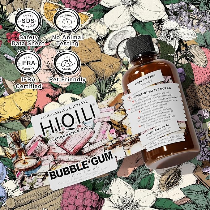 HIQILI Bubble Gum Fragrance Oil for Candle, Soap & Bath Bombs Making, Long Lasting Candy Scents, Home Diffuser Use - 1 Fl Oz HIQILI