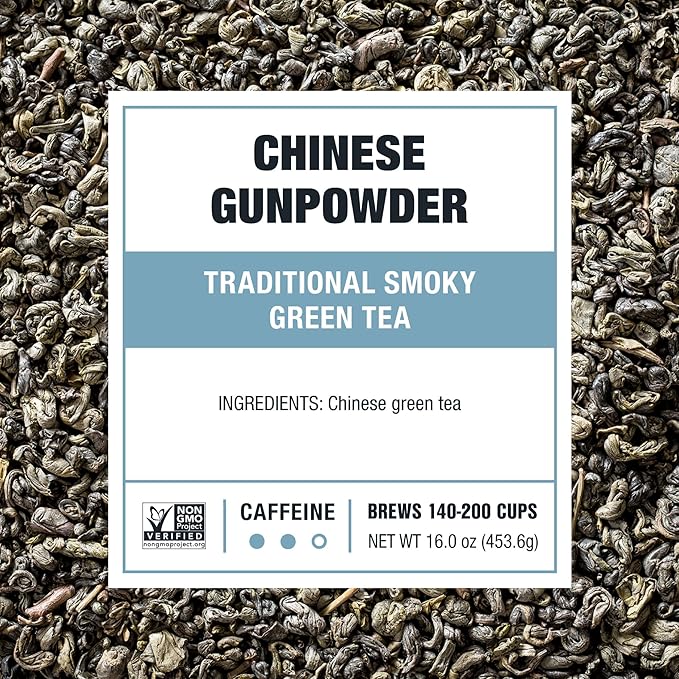 Tiesta Tea - Chinese Gunpowder, Loose Leaf, Traditional Smoky Green Tea, Premium Aromatic Blend, Medium Caffeinated, Make Hot or Iced & Brews Up to 200 Cups, 16 Ounce Resealable Bulk Pouch - Bloomnest
