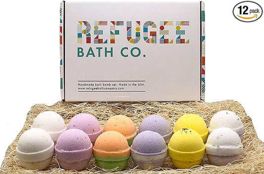 Variety Pack Bath Bombs 2.5 oz. Each Cocoa Butter and Plant-Based Ingredients Support Refugee Employment in USA (Variety 12 Pack) - Bloomnest