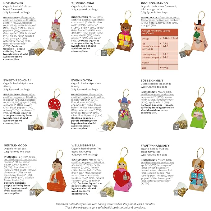 Creano Organic Herbal Tea Gift Set ‘Tea Lovers’ – 9 pyramid tea bags in 9 cute shapes to give as gifts – 22.5g* - Bloomnest