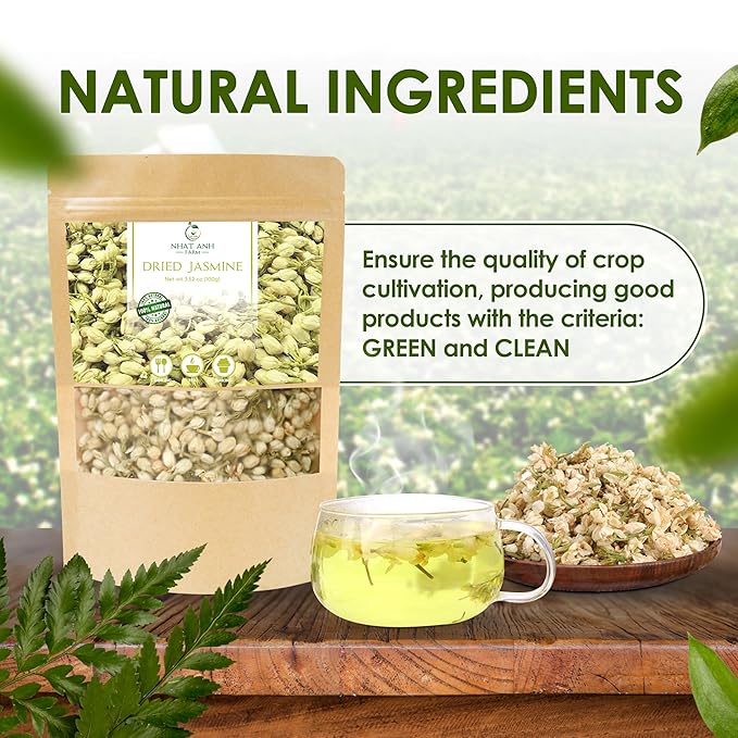 Nhat Anh Farm - Dried Jasmine Flowers - Pure Jasmine Buds 3.5oz(100g) Natural & Pure - Dried Jasmine Flowers Sugar/Caffeine/Gluten Free. Making Tea, Baking - Bloomnest