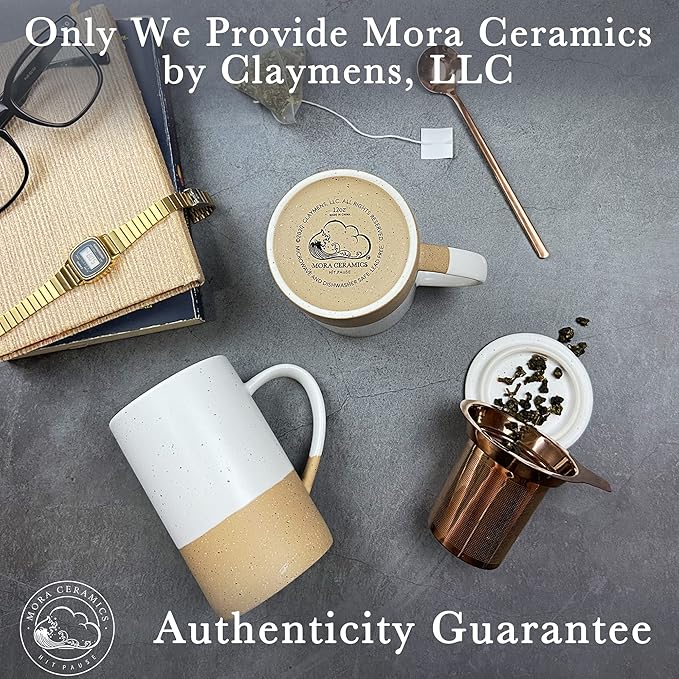 Mora 12oz Ceramic Tea Cup with Infuser, Spoon, Lid - Microwave & Dishwasher Safe - Bloomnest
