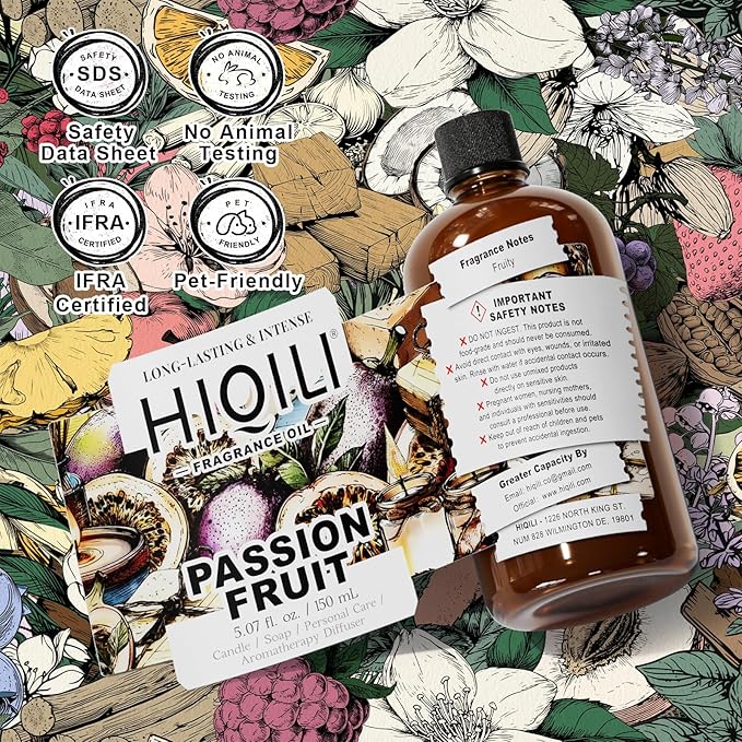 HIQILI Passion Fruit Fragrance Oil for Home Diffuser, Oil Burner, Great for Soap, Candle & Perfume Making, Add to Body Lotion - 5.07 Fl Oz HIQILI