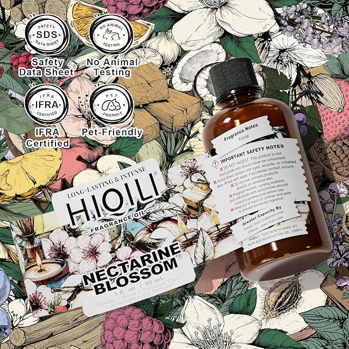HIQILI Nectarine Blossom Fragrance Oil for Candle & Soap Making, Essential Oil Diffuser Use, Add to Body Lotion, Dryer Balls - 1 Fl Oz - Bloomnest