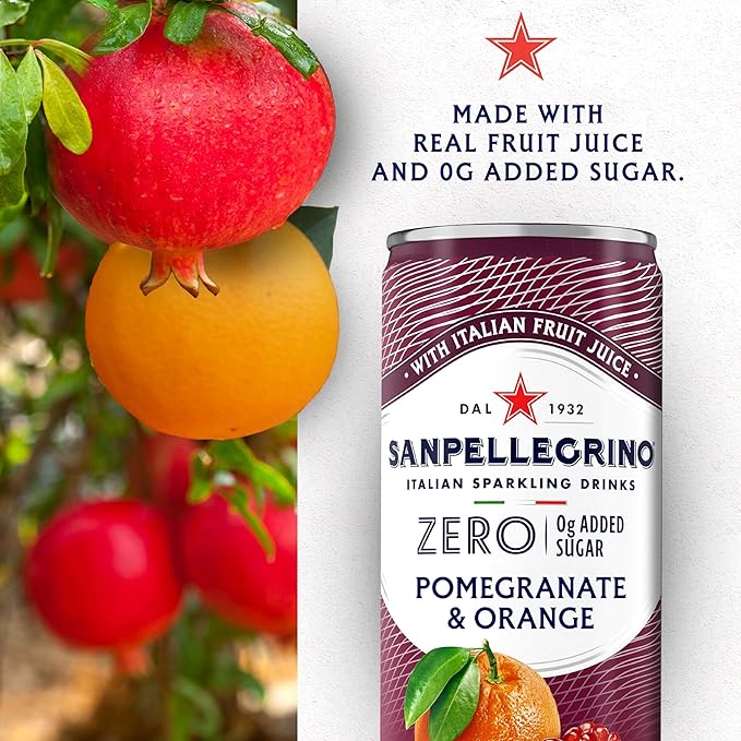 Sanpellegrino Zero Grams Added Sugar Italian Sparkling Drinks Pomegranate Orange, Sparkling Pomegranate Orange Beverage 24 Pack of 11.15 Fl Oz Cans - Bloomnest