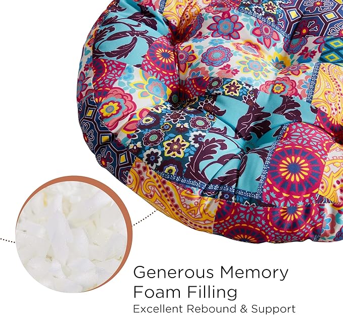 Codi Meditation Floor Pillow, Boho Pillows Seating for Adults and Kids, Large Round Cushion for Yoga Living Room Tatami Sitting, Memory Foam Added, 22x22 Inch, Multi Patchwork - Bloomnest