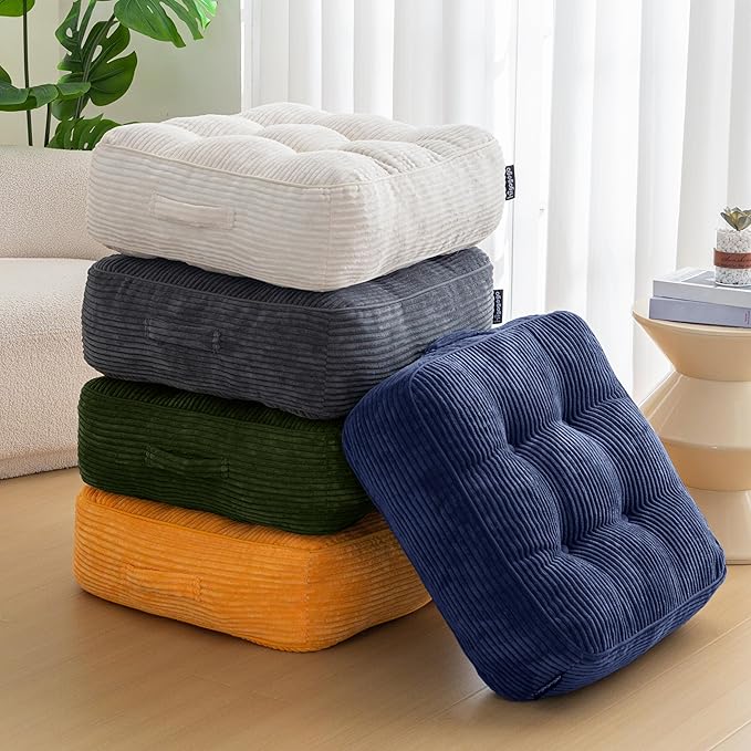 8" Washable Floor Pillow Cushion for Adults, Meditation Cushion Pillow, Large Square Floor Sitting, Removable Tufted Corduroy Cover, for Tatami Living Room or Yoga, 22x22 Inch, 2Pack, Machine Washable - Bloomnest