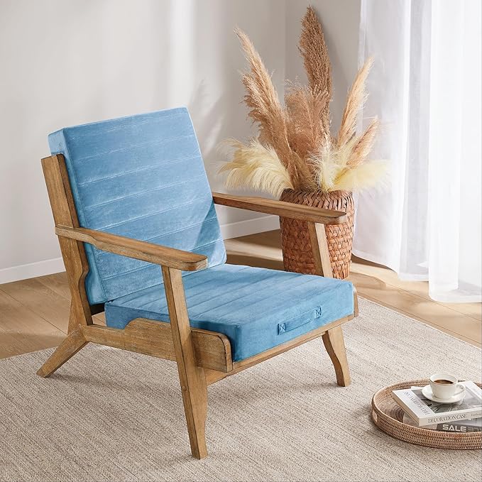 Codi High Density Foam Floor Pillow 2 Sets, Large Meditation Cushions Seating for Adults and Yoga Sitting, Washable Thick Couch Cushion with Soft Tufted Covers - 22 inch Blue