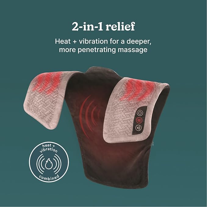 Homedics Vibration Heated Shoulder Massager Wrap, Comfort Pro Elite, Soft Fabric, Tension Relief, 2 Speeds & Styles, Long, NMS-450H - Bloomnest