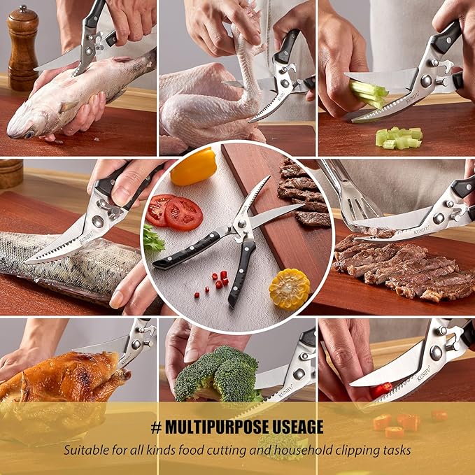 KUNIFU Poultry Shears, All Purpose Heavy Duty Kitchen Scissors For Food Turkey Meat Chicken Herbs, Cooking Scissors Utensils, Kitchen Gadgets Black - Bloomnest
