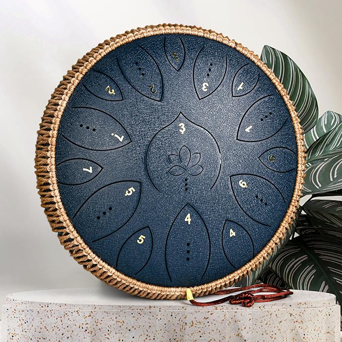 Steel Tongue Drum 13 Inches 15 Notes, Hand Pan Drums for Adults 440hz, C Major Handpan Musical Instrument with Song Book, Mallets and Carry Bag, Navy Blue - Bloomnest