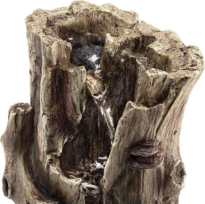Alpine Corporation WIN326 Indoor Tabletop Light-Up Tiered Rainforest Tree Trunk Water Fountain with LED Lights, 11", Brown - Bloomnest