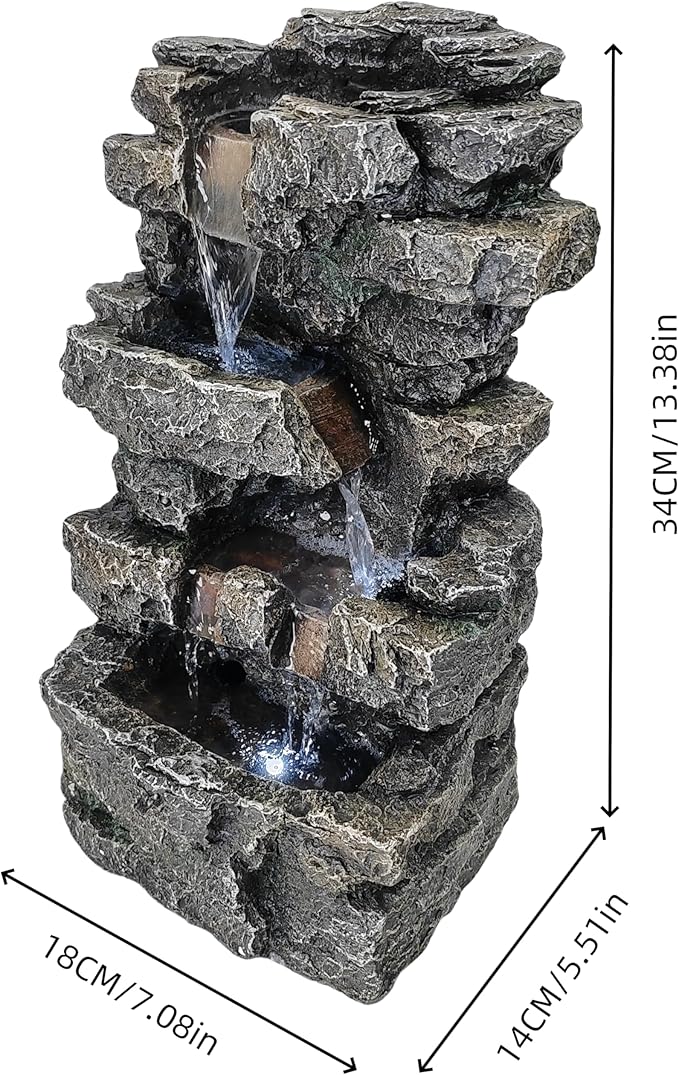Tabletop Rock Waterfall Fountain with Led Lights - Indoor Decorative Desk Water Fountain, Multi-Tier Design, Quiet and Soothing, 6.29" l x 4.33" w x 11.02" h