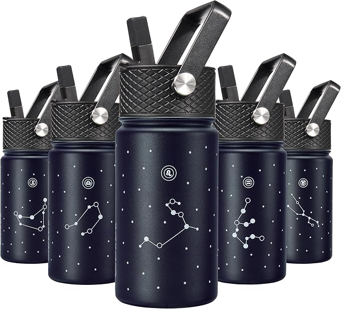 BJPKPK Water Bottle with Straw Lid, 15 oz Insulated Water Bottle, Stainless Steel Metal Water Bottles, Reusable Leak Proof BPA Free Thermo, Flask, Cups,Constellation-Leo - Bloomnest