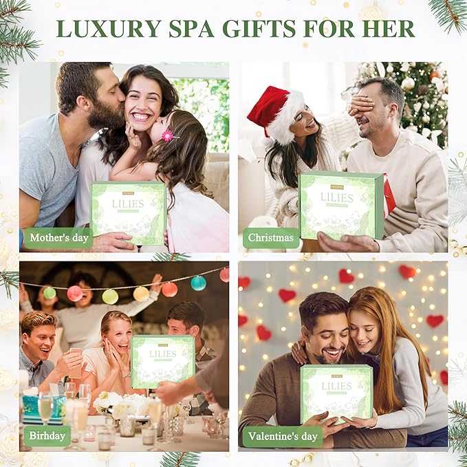 Gifts for Women, Birthday Gifts for Women, Bath and Body Gifts Set, Lilies Self Care Set,Christmas Mothers Day Relaxing Spa Basket for Mom, Grandma, Girlfriend, Sister, Friends - Bloomnest