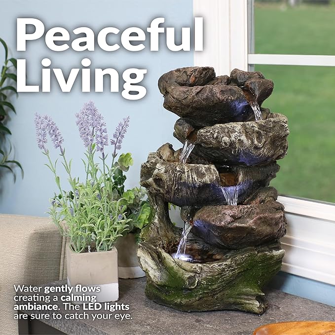 Sunnydaze Tabletop Water Fountain - Relaxing Indoor Desktop Water Feature - Rock Fountain with LED Lights - Office, Bedroom, Living Room - Bloomnest