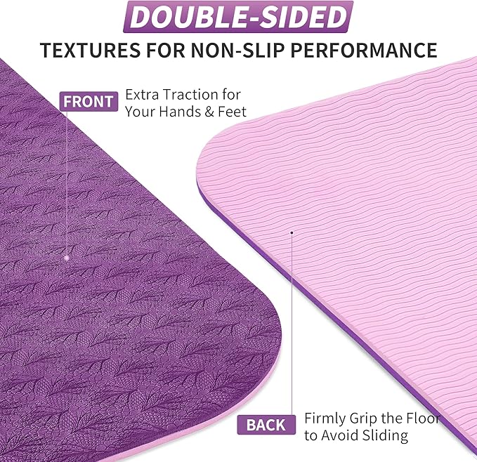 CAMBIVO Yoga Mat for Women Men Kids, 1/3 & 1/4 & 2/5 Inch Extra Thick Yoga Mat Non Slip, 72" x 24" TPE Yoga Mats, Workout Mat with Carrying Strap for Yoga, Pilates and Floor Exercises - Bloomnest