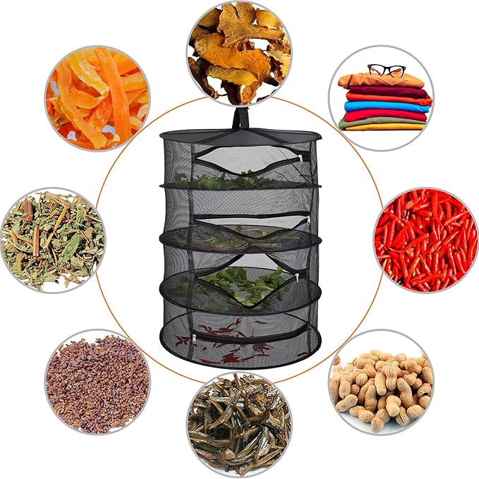 Desy & Feeci 4-Layer Herb Drying Rack - Collapsible Mesh Hanging Dryer Net for Herbs, Flowers, Tea, Fruits, and Vegetables - Includes S-Hook & Storage Bag (24" x 31") - Bloomnest