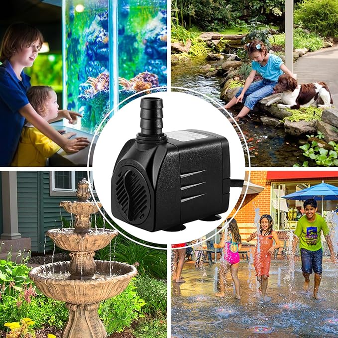 Fountain Pump, 400GPH Submersible , Durable 25W Outdoor Water Pump with 6.5ft Power Cord, 3 Nozzles for Aquarium, Pond, Fish Tank, Water Pump Hydroponics, Backyard Fountain - Bloomnest