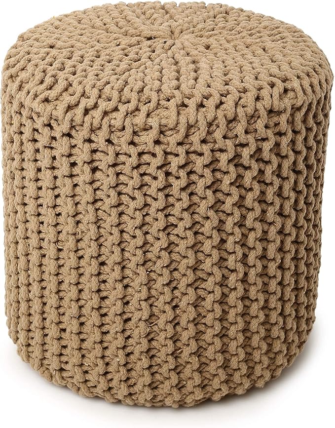 REDEARTH Pouf Ottoman - Cylindrical Knitted Poof - Cord Boho Pouffe - Cotton Round Foot Stool Puff for Home Decor - Living Room - Nursery - Bedroom - Patio - Lounge (16" x 16" x 16") - Beige - Bloomnest