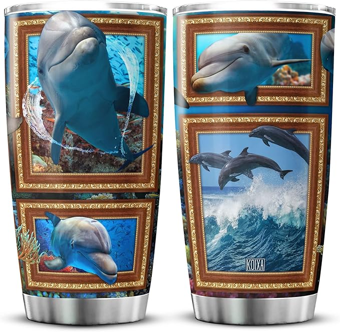 Dolphin Cups Tumbler With Lid 20 Oz Funny Dolphins Gifts Aquatic Animal Themed Gift Ideas Cute Dolphin Things For Girls Sea Ocean Coffee Mug With Animals Insulated Tumblers - Bloomnest