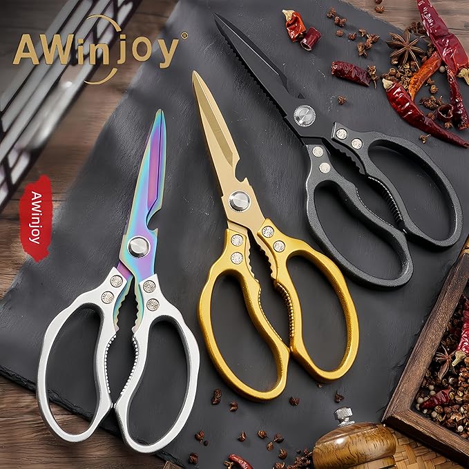 AWinjoy Japanese Gold Kitchen Scissors, Heavy Duty Stainless Steel, Multipurpose Cooking Shears, Dishwasher Safe - Bloomnest