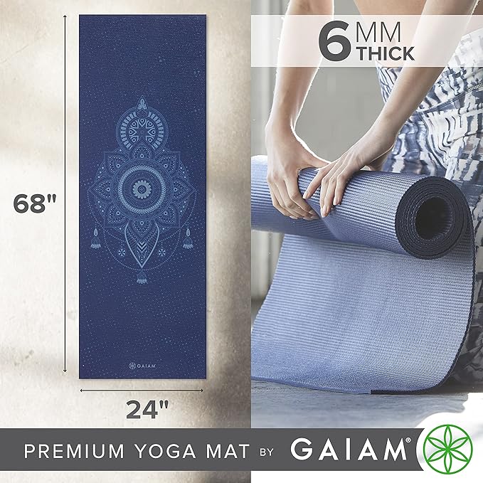 Gaiam Yoga Mat - Premium 6mm Print Extra Thick Non Slip Exercise & Fitness Mat for All Types of Yoga, Pilates & Floor Workouts (68"L x 24"W x 6mm Thick) - Bloomnest