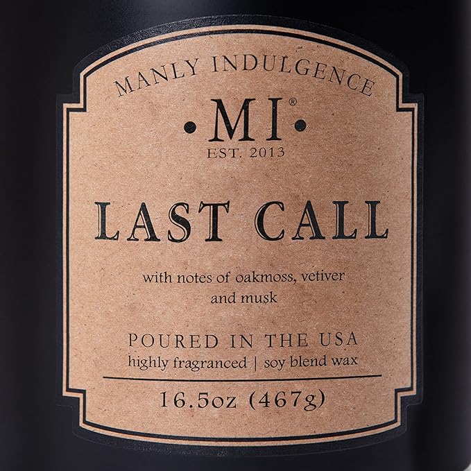Manly Indulgence Last Call Scented Candles for Men, 2 Wick, 16.5 oz, Premium Soy Blend Wax, 60H Burn, Candles for Home Scented - Made in The USA - Bloomnest