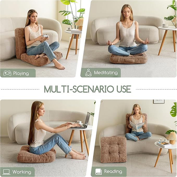 Washable Floor Pillow Cushion for Adults, Meditation Cushion Pillow, Large Square Floor Sitting, Removable Tufted Corduroy Cover, for Tatami Living Room or Yoga, 22x22 Inch, 2Pack, Machine Washable - Bloomnest