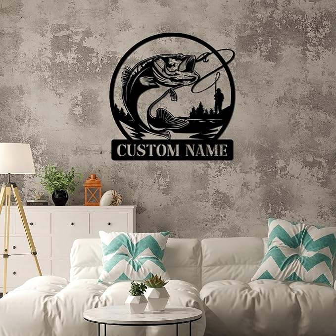 Bass Fishing Custom Metal Sign | Fisherman Wall Art Metal Signs Customized | Fisher Personalized Home Decor Sign | Custom Signs Outdoor Metal | Indoor Custom Wall Art | Personalized Wall Art - Bloomnest