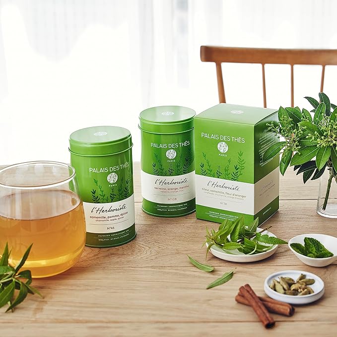 Palais des Thés Caffeine-Free Tea - L'Herboriste N°52 Organic Digestion Herbal Blend with Anise, Peppermint & Lemon Balm - Premium Tea Bags, Serves 20 Cups - Bloomnest