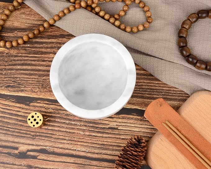 Natural Marble Incense Holder with Brass 9 Holes Incense Stick Holder, Incense Burner ash Catcher, for Meditation Incense Burning, Easily Grab Incense Ash (White), XL-01 - Bloomnest