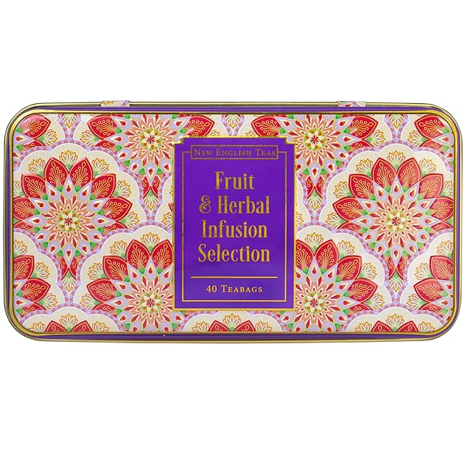 New English Teas Fruit and Herbal Tea in Tin with 40 Teabags - Rosehip & Hibiscus, Peppermint, Chamomile & Black Tea with Lemon & Ginger - Bloomnest