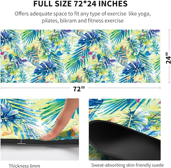 nuveti Yoga Mat Print Extra Thick TPE Non Slip Fitness Exercise Mat with Carrying Bag,72"x24" Extra Thick 6MM Exercise & Workout Mat for Yoga, Pilates Fitness and Floor Exercises - Bloomnest