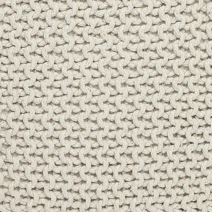 REDEARTH Square Pouf Ottoman Foot Stool - Hand Knitted Bean Bag - Cord Boho Pouffe - Accent Poof for Living Room - Nursery - Bedroom - Kids Bedroom - Patio - 100% Cotton (16" x 16" x 16") - Ivory - Bloomnest