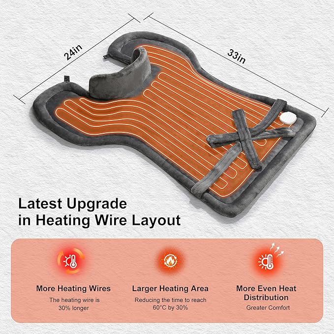 Heating Pad for Neck Shoulder and Back, Valentines Day Gifts for Her Him, Birthday Gift for Women Men Mom, Deeper Pain Relief,Large Weighted Heat Pad, ETL Certified, Gray - Bloomnest
