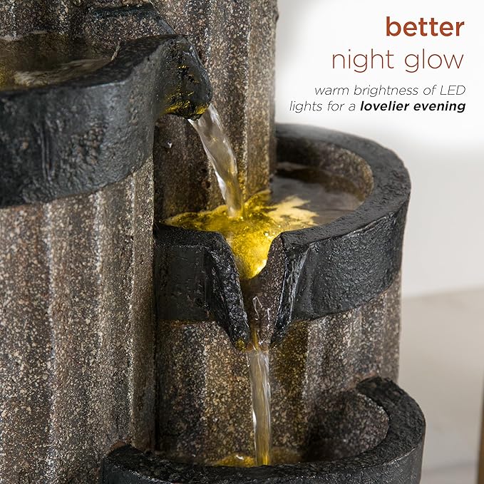 Alpine Corporation WIN1372 14" Tall Cascading Tabletop Fountain with LED Lights – Decorative Indoor Water Feature for Desk, Patio, and Home Décor, Gray - Bloomnest