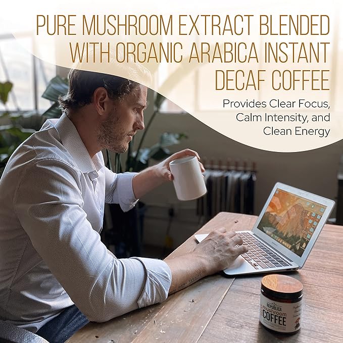 La Republica DECAF Organic Mushroom Coffee (35 Servings) with 7 Superfood Shrooms, Great Tasting Instant Mix Includes Lion's Mane, Reishi, Chaga, Cordyceps, Shiitake, Maitake, and Turkey Tail (Decaffeinated) - Bloomnest