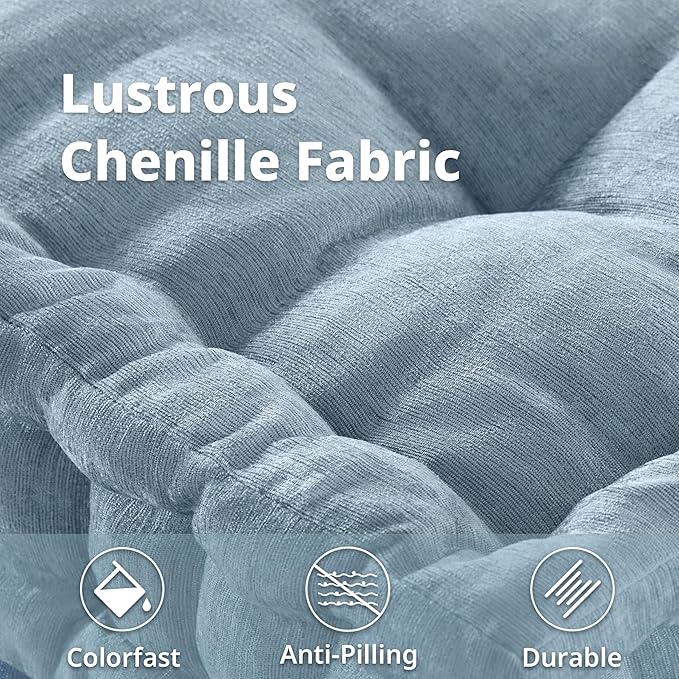 Intelligent Design Large Floor Pillow for Adults Yoga or Meditation Cushion with Handle, Floor Cushion for Board Games, Lustrous Chenille Tufted, Handsewn Scalloped Edge, Azza, 24" x 24" x 5" Aqua