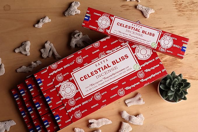 EARTH Satya Celestial Bliss Incense Sticks 15 GMS (Pack of 12) (Green Certified) Indian Perfumed Hand Rolled Agarbatti Perfect for Worship,Relaxation, Medication. Earth