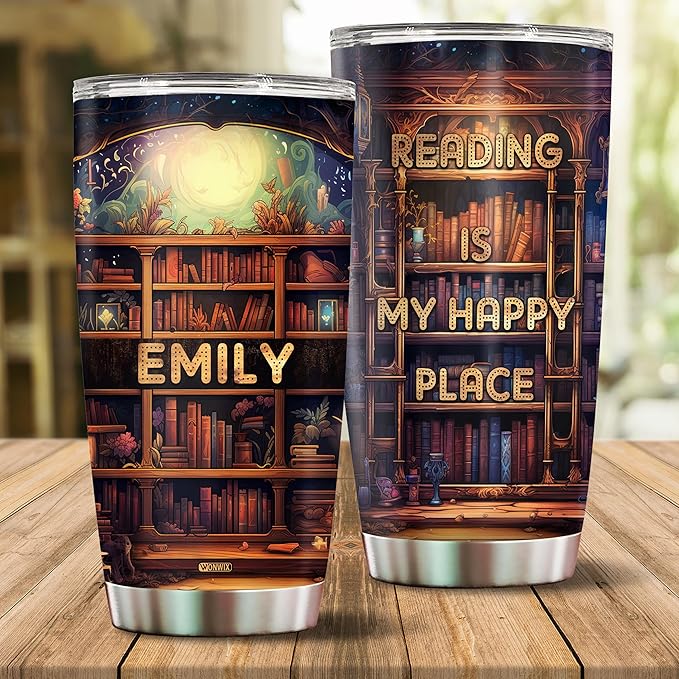 Personalized Book Lovers Tumbler Gifts for Librarian Book Lover Women Readers Bookworm 20oz Travel Cup Coffee Bookshelf Mug Stainless Steel Insulated with Lid - Bloomnest