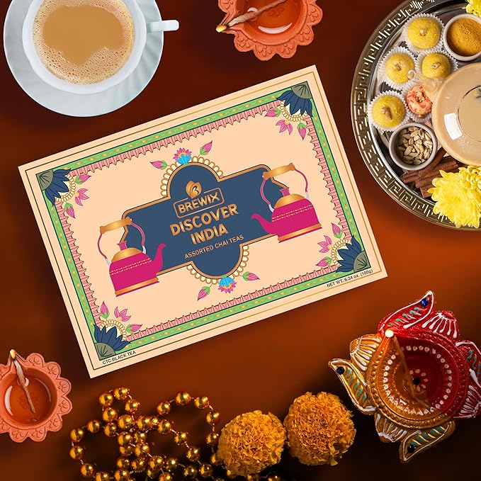 BREWIX, Discover India Premium Black Tea Christmas Gift Box (6.34oz/90+ Cups) | Tea Gift Sets For Tea Lover | 6 Unique Chai Teas | Best for Birthdays, Anniversaries & Holidays - Bloomnest