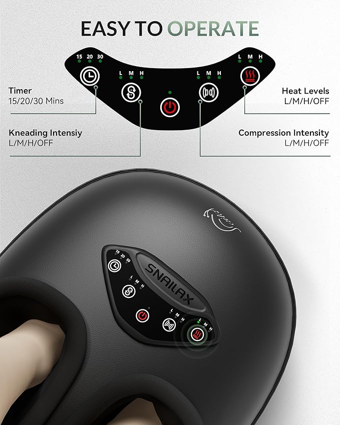 Snailax Shiatsu Foot Massager with Heat, Deep Kneading Rolling Compression Feet Massager for Plantar Fasciitis Neuropathy, 3 Heating Levels,3 Timer Option Fits Size up to 14“ Gifts for Men,Women - Bloomnest