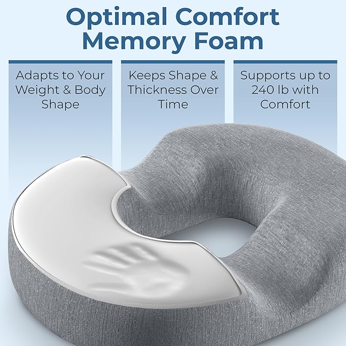 5 STARS UNITED Donut Pillow Hemorrhoid Tailbone Cushion – Large Cushion for Pain Relief – Coccyx, Prostate, Sciatica, Pelvic Floor, Pressure Sores, Pregnancy, Postpartum Recovery, Gray - Bloomnest
