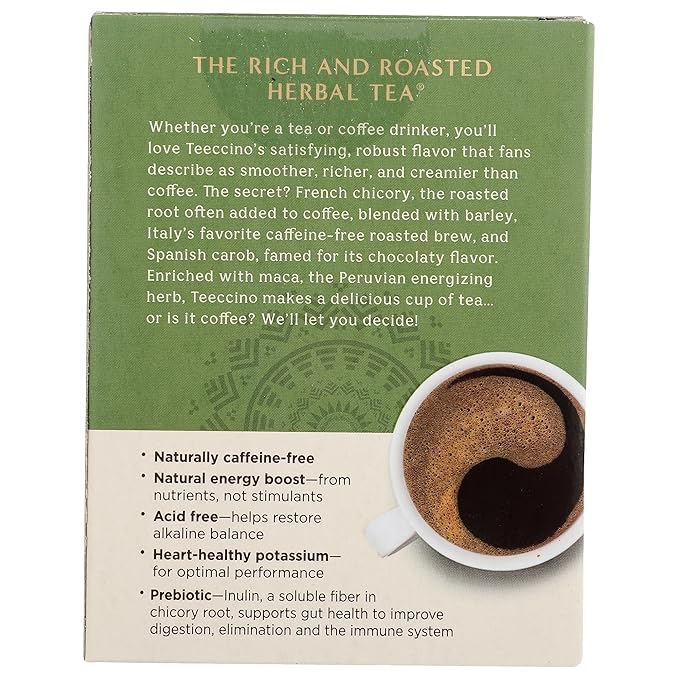 Teeccino Maca Chocolaté Herbal Tea - Rich & Roasted Herbal Tea That’s Caffeine Free & Prebiotic with Natural Energy from Adaptogenic Peruvian Maca, 10 Tea Bags (Pack of 6) - Bloomnest