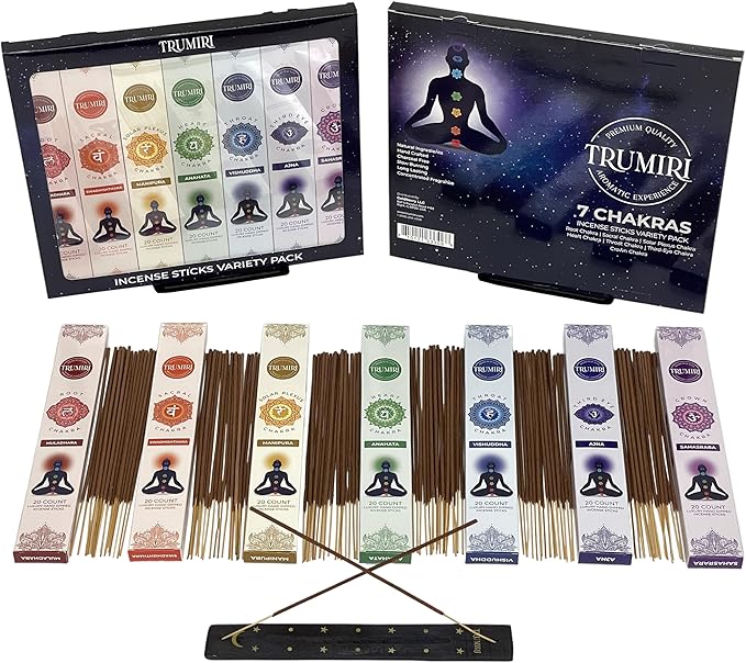 Chakra Incense Sticks - Total 120 Insence-Sticks (20 Insense x 6 Incents) - Incienso Incents-Sticks for 7 Chakra Meditation Muladhara Sacral Manipura Heart Throat Crown Ajna + Incense Holder - Bloomnest