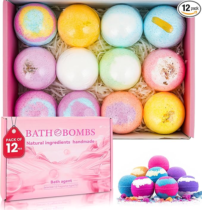 Bath Bombs for Women Pack of 12 Handmade for Women Gift Set, All Natural with Essential Oils, Shea Butter & Luxurious Bubbles - Relaxing Bath Bombs for Adults, Spa Fizzies, Moisturizing Bath Balls - Bloomnest