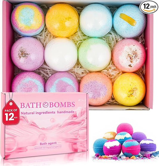 Bath Bombs for Women Pack of 12 Handmade for Women Gift Set, All Natural with Essential Oils, Shea Butter & Luxurious Bubbles - Relaxing Bath Bombs for Adults, Spa Fizzies, Moisturizing Bath Balls - Bloomnest