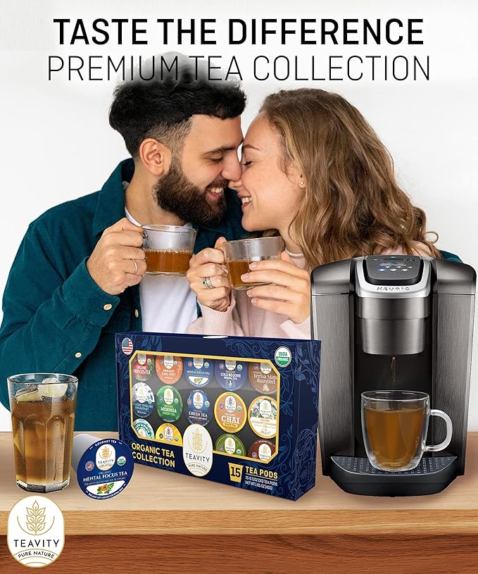 Organic Tea Pods Variety Pack - Assorted Sampler Pack Compatible for Keurig Brewer and Coffee Maker - Earl Grey, English Breakfast, Chai, Chamomile - Herbal Tea Pod for K Cup Keurig Brewing -15 count (Pack of 1) by Teavity - Bloomnest